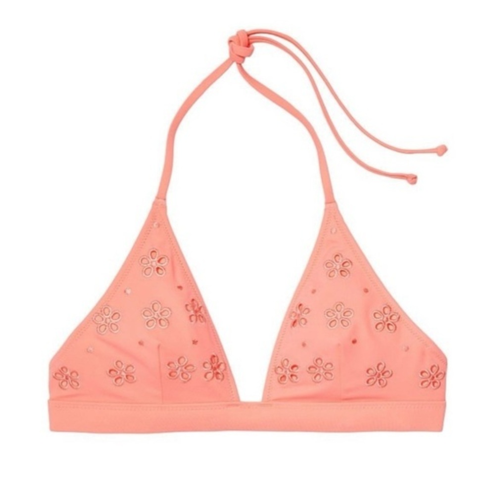 Victoria’s Secret Lip Smacker Peachy Coral Eyelet Halter Bikini Top